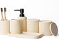 Bathroom Accessory Set - 6 Pieces Bathroom Accessories Set Complete with Soap Dispenser, Toothbrush Holders, Tumbler, Vanity Tray and 2 Qtip Holder for Home Organizer and Decor, Beige