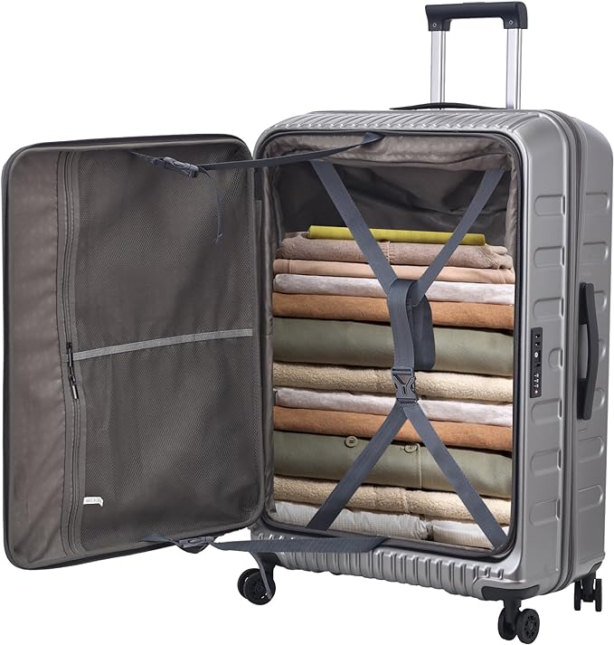 2 Pieces 19/29 Luggage Sets, 19 Inch Carry On Luggage with Front Pocket & 29 Inch Side Opening Suitcase, Ligthweight ABS+PC Hardshell, Gray