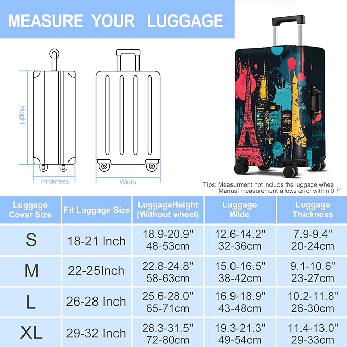 Luggage Cover Washable Suitcase Protector Anti-scratch Suitcase cover Fits 20-34 Inch Luggage (Tower-4, L(28-30inch suitcase))
