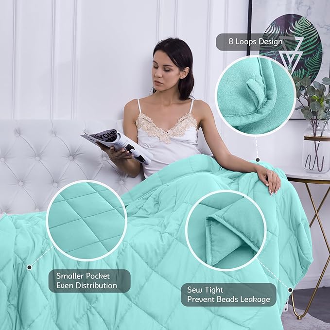 L'AGRATY Weighted Blanket - 48"x72" 15lbs Cooling Breathable Heavy Blanket with Glass Beads for Adult All-Season