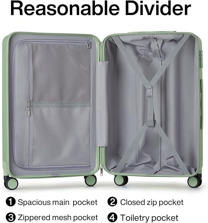 Hanke 20 Inch Carry On Luggage 22x14x9 Airline Approved Lightweight PC Hard Shell Suitcases with Wheels Travel Luggage Rolling Suitcase Travel Luggage Bag for Weekender(Bamboo Green)