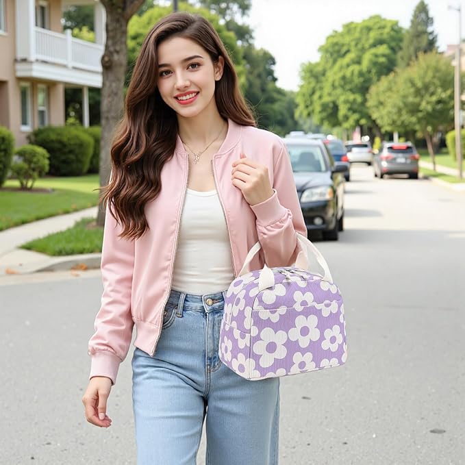 Bluboon Lunch Bag for Women Men Cute Corduroy Lunch Tote Bags Reusable Insulated Lunch Box Large Capacity Reusable Insulated Cooler for Work Picnic or Travel