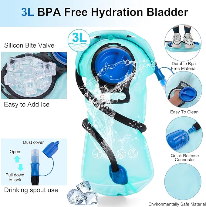 Hydration Pack Backpack with 3L Water Bladder for Men & Women, Hiking Daypack with Thermal Insulation | Running, Cycling, Camping, Skiing, Outdoor Activities