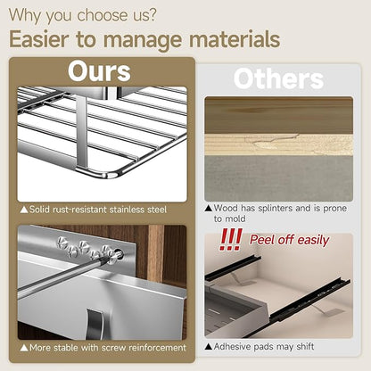 1 Pack Expandable Pull Out Cabinet Organizer，Side Mounting 11.8~18"x17.3"Cabinet Pull Out Shelves, Expandable Slide Out Spice Rack for Kitchen Bathroom Office