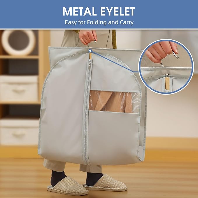 50" Garment Bag, Mens Suit Bags for Closet Storage and Travel, Garment Bags for Hanging Clothes, Foldable Suit Cover Bags with Clear Window for Coats, Jackets, Dresses - Gray/ 5 Packs