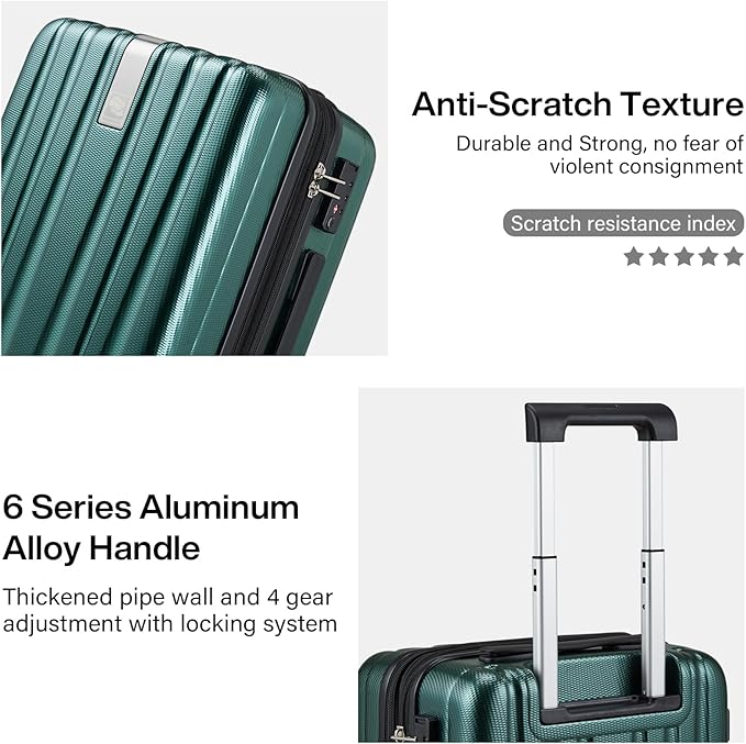 Hanke 29 Inch Expandable Checked Luggage Lightweight PC Hard Shell Luggage Suitcases with Wheels Travel Luggage Rolling Large Suitcase Travel Luggage Bag for Study Abroad.(Blackish Green)