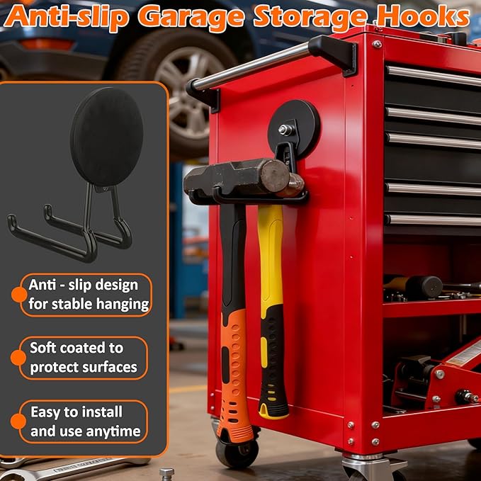 MUTUACTOR New Upgraded Magnetic Hooks Heavy Duty,40lbs Anti-Scratch Garage Large Magnet Hooks,2PCS Super Strong Magnetic Garage Hooks for Organizing Impact Drivers Trailer Cord Garden Tool Box