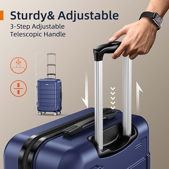 SHOWKOO Luggage Sets Expandable PC+ABS Durable Suitcase Double Wheels TSA Lock Blue
