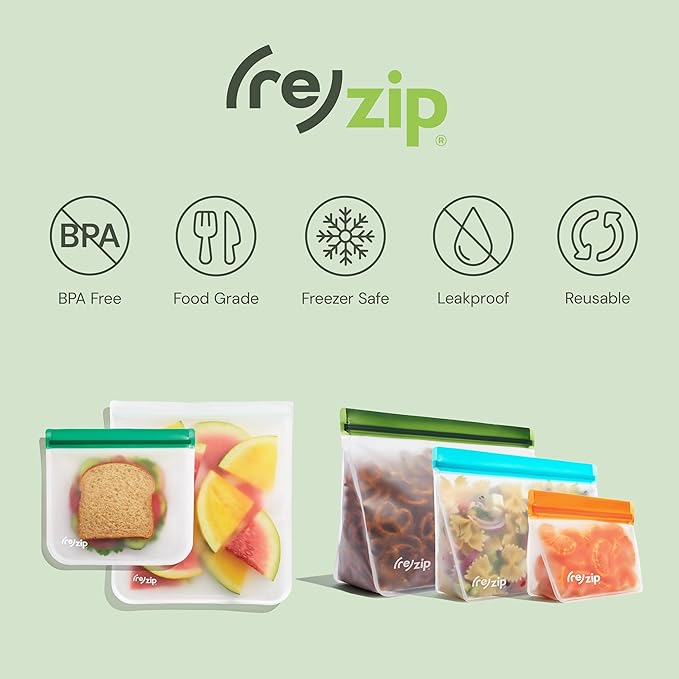 (re) zip Reusable Bag Drying Rack and Organizer | Includes 2 Reusable Leakproof Flat Lunch Bags | Wide Prongs for Drying, Vertical Storage for Easy Access | Disassembles for Effortless Storage