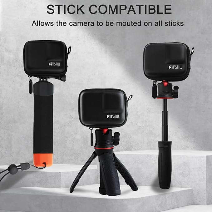FiTSTILL Black PU Mini Carrying Case for Go Pro Hero 13 Black,Hard Shell Travel Storage Case for Hero 12/11/10/9/8/7/(2018)/6/5 DJI Osmo Action,AKASO,Campark,YI Action Camera and More
