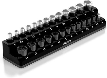 Olsa Tools Magnetic Socket Holder | 1/4-inch Drive | Metric | Black | Holds 26 Sockets | Professional Quality Tools Organizer
