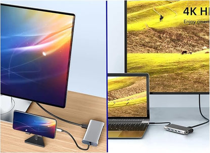 USB C Laptop Docking Station 11 in 1 Type-C Hub with HDMI,Ethernet,4 USB,VGA,SD TF Card Reader,Audio,PD Compatible with iPhone16/MacBook/Dell/Surface/HP/Lenovo and Other Type C Laptops