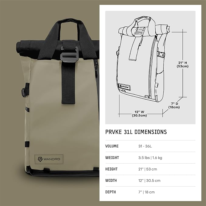 WANDRD PRVKE 31L, V3 Backpack: Weather-Resistant Travel & Camera Backpack with Laptop Sleeve, Quick Side Access, Clamshell Opening – Ideal Photography & Travel Bag (Yuma Tan)
