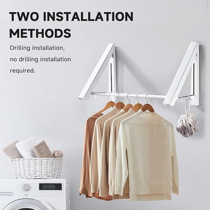 Retractable Clothes Drying Rack with 31 in Rod,Space Saver Wall-Mounted Retractable & Foldable Clothes Hanger for Laundry Room,Bedroom,Closet Storage Organization (2pcs, White)