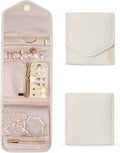 BAGSMART Travel Jewelry Organizer Case Foldable Jewelry Roll for Journey Rings, Necklaces, Earrings, Bracelets,Mini,Beige