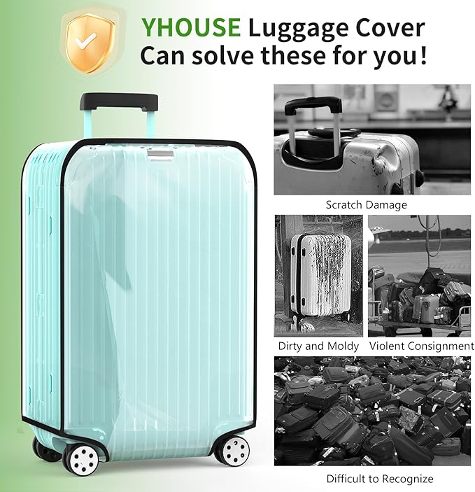 Suitcase Covers For Luggage, 24 Inch Clear PVC Luggage Covers Protector Full Thicken Transparent Waterproof Suitcase Sleeve With Large Velcro for 24" Wheeled Suitcases