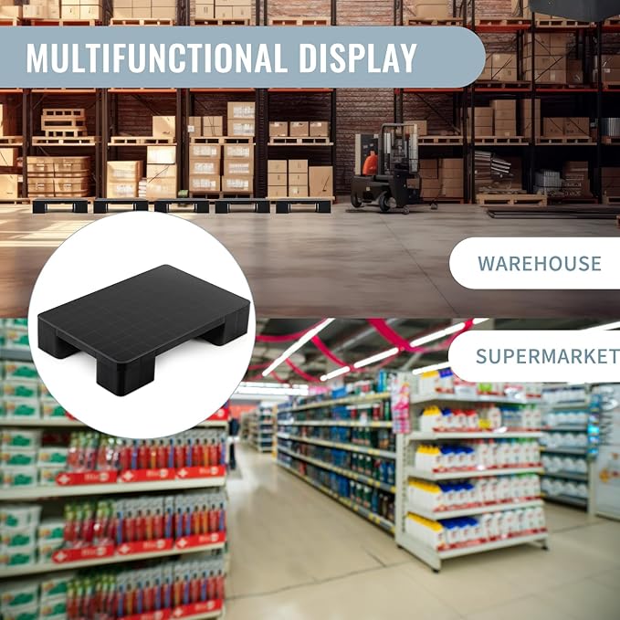 1 Pcs Plastic Pallet for Basement Storage Easy Stack Lightweight Floor Pallet Display Flooring Room Supermarket Christmas, Support up to 2000 Lbs (23'' L X 16'' W X 4.7'' H,Black)