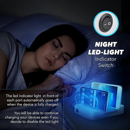 4 Port USB Charging Station - Charging Dock for Multiple Devices - Multi Device Charger Station - Compatible with Apple, iPad, iPhone, and Android - Universal Charge Rack for Phones and Tablets