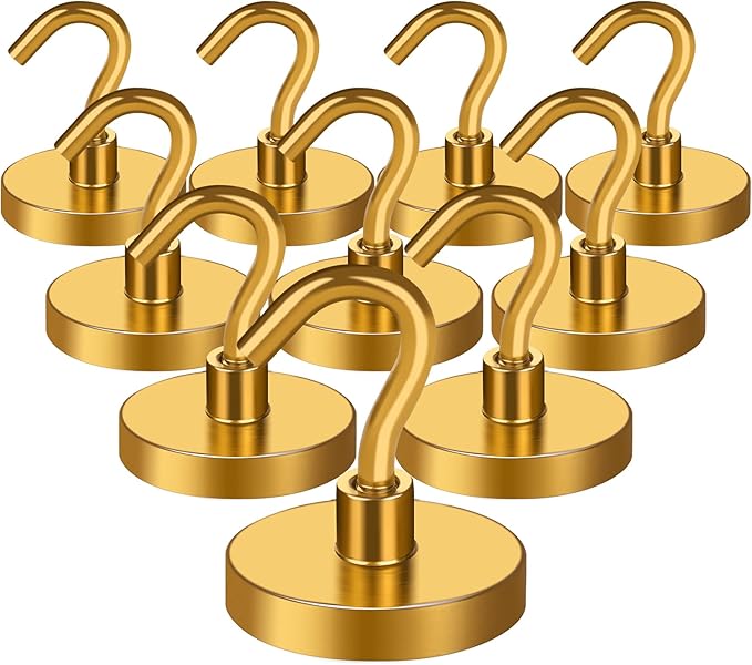 MIKEDE Strong Magnetic Hooks, 120Lbs Heavy Duty Magnetic Hooks for Cruise, Neodymium Earth Magnets with Hooks for Hanging, Super Metal Industrial Magnets for Grill, Storage (Yellow,10 Pack)