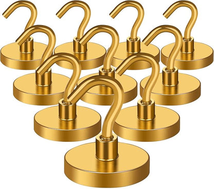 MIKEDE Strong Magnetic Hooks, 120Lbs Heavy Duty Magnetic Hooks for Cruise, Neodymium Earth Magnets with Hooks for Hanging, Super Metal Industrial Magnets for Grill, Storage (Yellow,10 Pack)