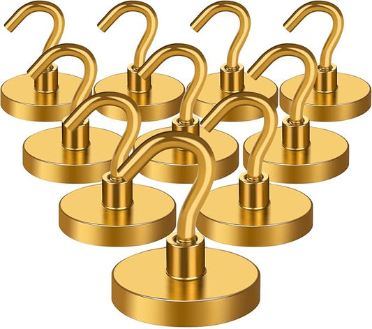 MIKEDE Strong Magnetic Hooks, 120Lbs Heavy Duty Magnetic Hooks for Cruise, Neodymium Earth Magnets with Hooks for Hanging, Super Metal Industrial Magnets for Grill, Storage (Yellow,10 Pack)