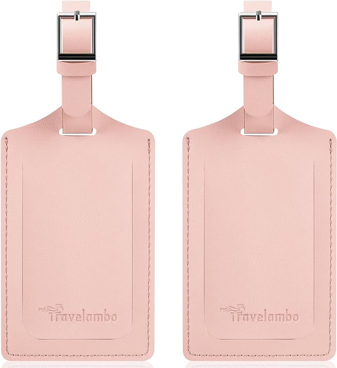 Travelambo Luggage Tags for Suitcases Faux Leather Privacy Protection 2 Pack Bag Tags Travel Accessories Essential, Lotus Pink