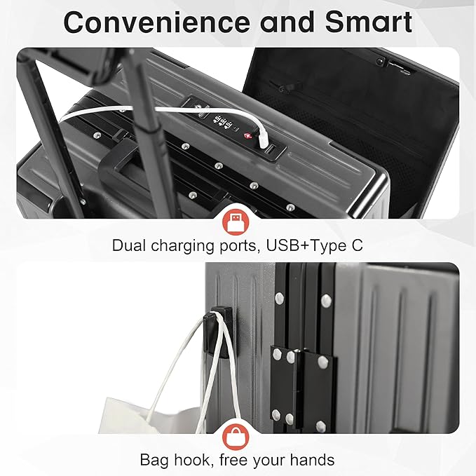 Carry On Luggage 22x14x9 Airline Approved Aluminum Frame, 20 Inch Hard Shell Carry On Luggage, Suitcase Carry-on Zipperless Luggage, TSA Approved (Grey)