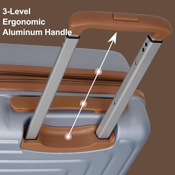 Romswi Expandable 22" Carry On Luggage,Hardshell Suitcase with Double Spinner Wheels for 20% More Space, Airline Approved Lightweight Hardside Luggage, Scratch-Resistant & YKK Zipper,Silver