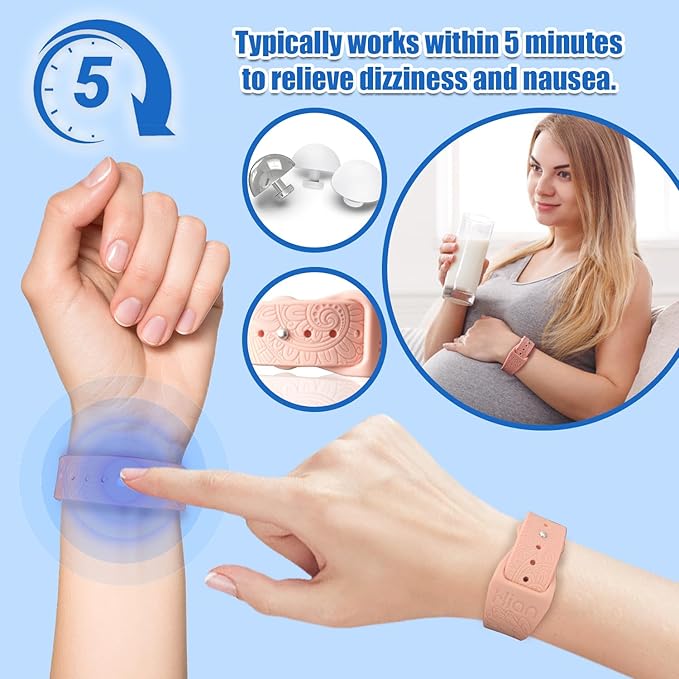 Hion Motion Sickness Bracelets Sea Sickness Wristbands for Motion Sickness/Morning Sickness/Pregnancy Nausea Anti Nausea Wristband Acupressure Nausea Bands Motion Sickness Bands（3Pairs-Beryl）