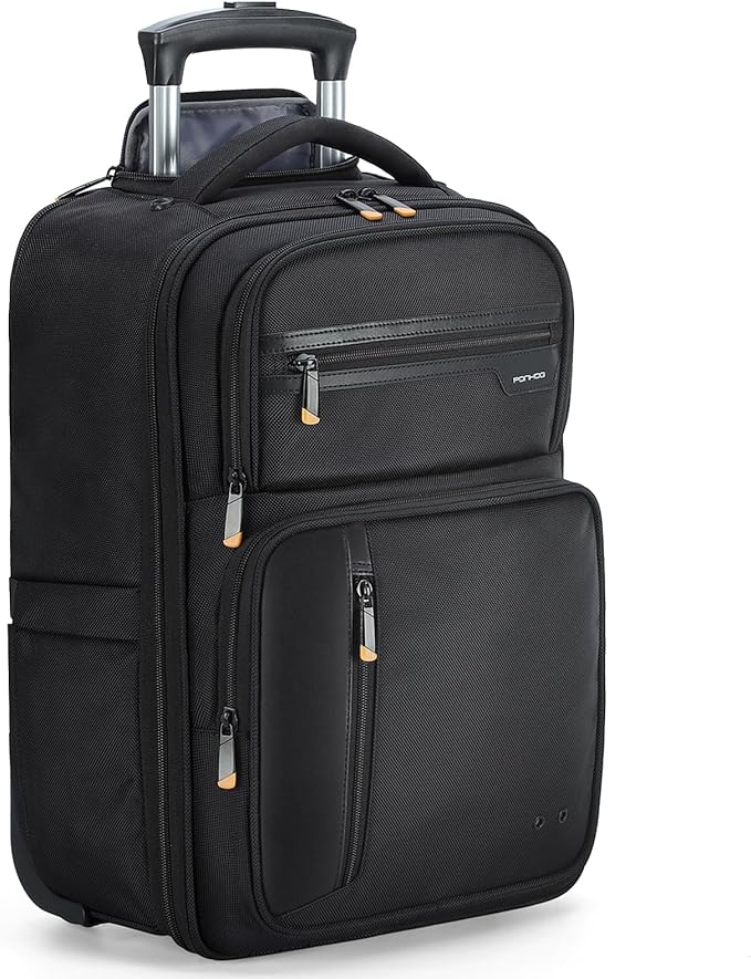 Rolling Backpack, 15.6 inch Laptop Backpack with Wheels, Flight Approved Water Resistant Underseat Carry on Lugagge Wheeled Bag for Men Women Adults, Black