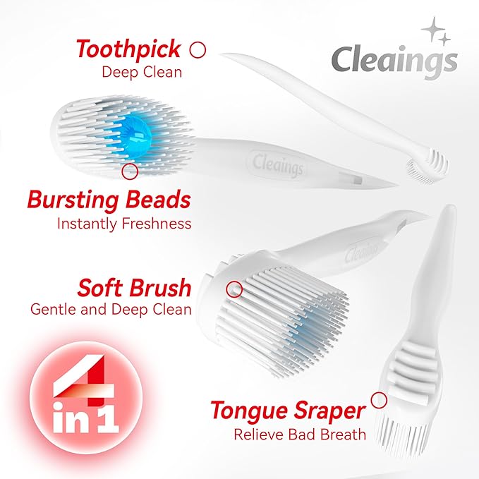 cleaings® Mini Disposable Toothbrush Set with Toothpaste – Travel Essentials, Portable Toothbrush for Women & Men, Camping, Road Trip, Vacation, 24 Count-Ice Peach Flavor（Pack of 5）