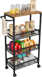AZERPIAN Slim Rolling Cart 4 Tier Narrow Storage Cart on Wheels with MDF Board Top and Metal Handle for Small Space Kitchen Living Room Bathroom Laundry Room (16.38 x 9.06 x 30.31inch)