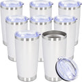 20oz Tumbler Bulk Stainless Steel Tumbler Cup with Lid Vacuum Insulated Double Wall Travel Mug, Durable Powder Coated Travel Coffee Tumbler Mug for Hot & Cold Drinks, White,8 Pack