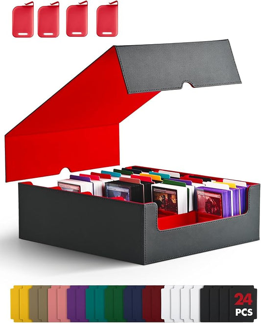 ZLCA Card Storage Box for MTG PTCG, Commander Deck Box Holds 3200+ Cards, Trading Card Storage Case with 4 Stoppers, Card Organizer for TCG Sport Cards(Black&Red)