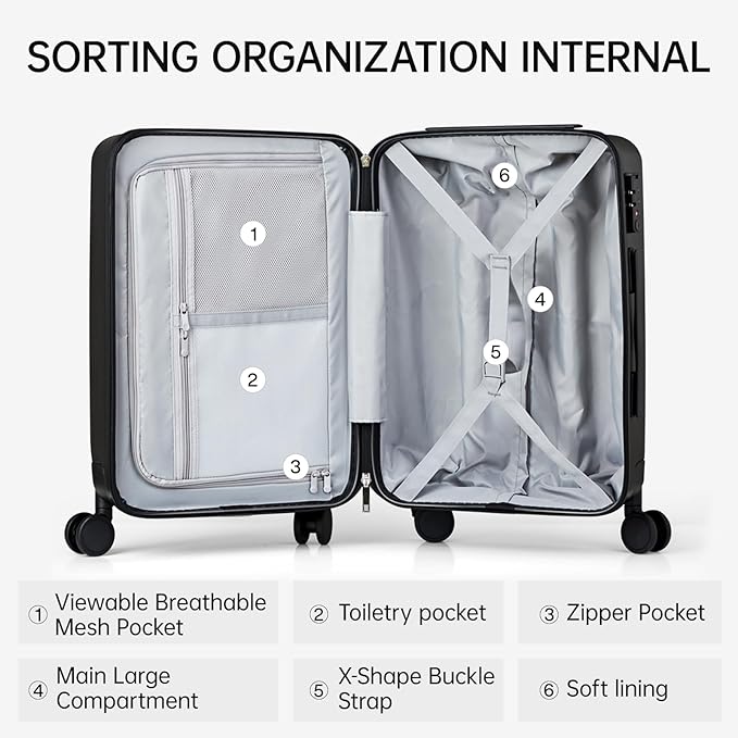 MILADA Hard Case Luggage, 24 Inch Luggage With Spinner Wheels, Checked Luggage TSA Approved Medium Suitcase Checked Bag For Women Men Business, Grey