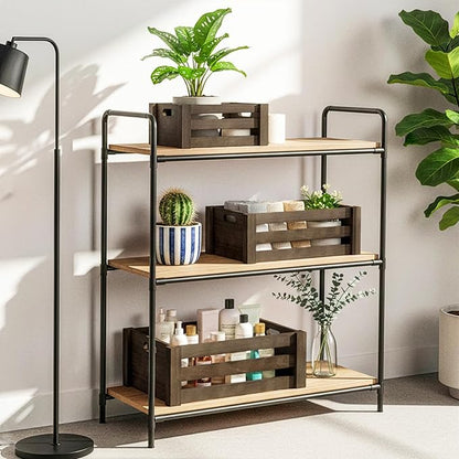 Lawei Set of 3 Wood Nesting Storage Crates with Handle, Rustic Farmhouse Decorative Wooden Crates Distressed Crates Storage Container for Display, Large Vintage Wood Decor Crates Wooden Baskets