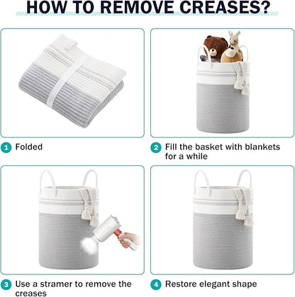 YOUDENOVA Woven Rope Laundry Hamper Basket, 58L Tall Luandry Basket, Baby Nursery Hamper for Blanket Storage, Clothes Hamper for Laundry in Bedroom-Grey