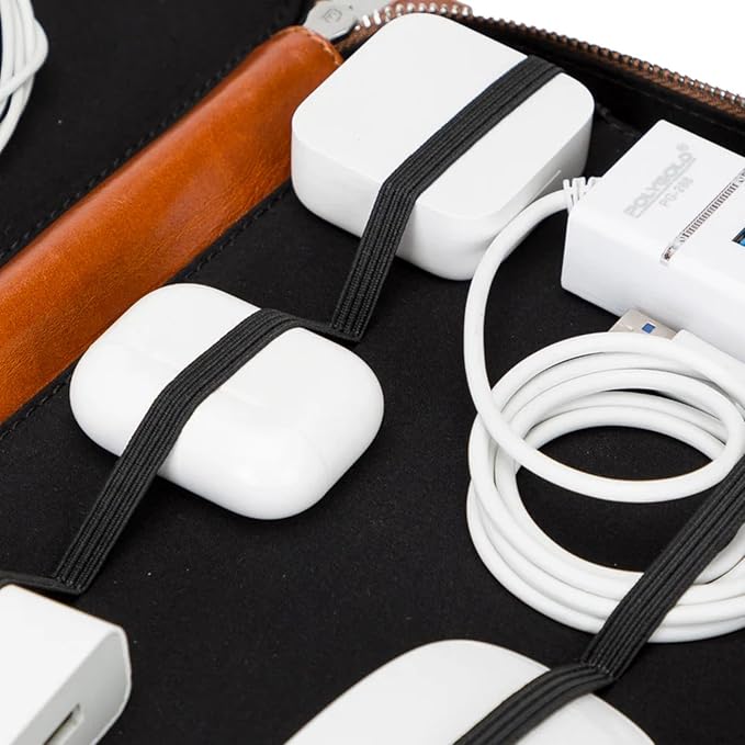 Medicine Handmade Leather Cable Organizer Bag – Full-Grain Leather Travel Tech Case for Cords, Chargers & Accessories – Zippered Storage for Men & Women (Tan)
