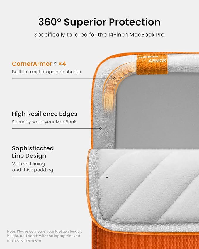 tomtoc 360° Protective Laptop Sleeve for 14-inch MacBook Pro M5/M4/M3/M2/M1 Pro/Max A3434 A3112 A3401 A3185 A2992 A2918 2025-2021, Water-Resistant Case Bag with Accessory Pocket for 13.8Surface Laptop
