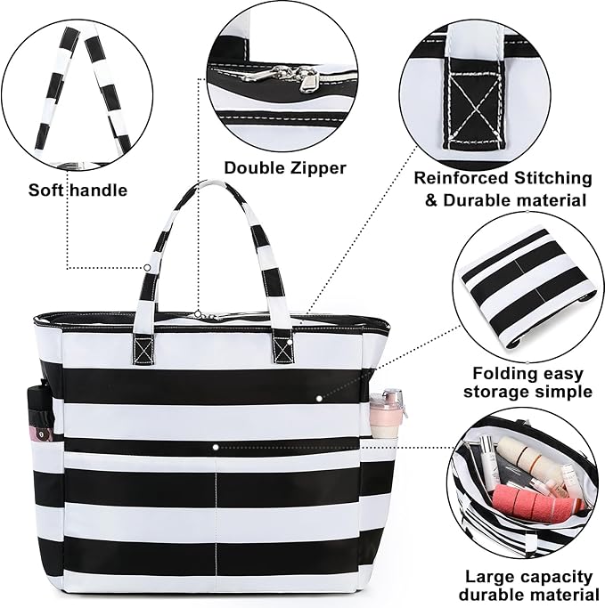 Waterproof Beach Tote Pool Bags for Women Ladies Extra Large Gym Tote Carry On Bag With Wet Compartment for Weekender Travel