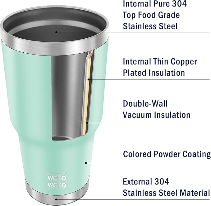 WETOWETO 30oz Tumbler, Stainless Steel Vacuum Insulated Water Coffee Tumbler Cup, Double Wall Powder Coated Spill-Proof Travel Mug Thermal Cup for Home Outdoor (Light Green, 1 Pack)