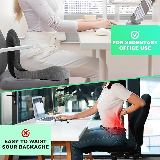 Buttocks Cushion for Office Chair Memory Foam Seat Pad for Butt Support Tailbone Relief Ergonomic Chair Cushion for Home Car Travel or Work (Army Green)