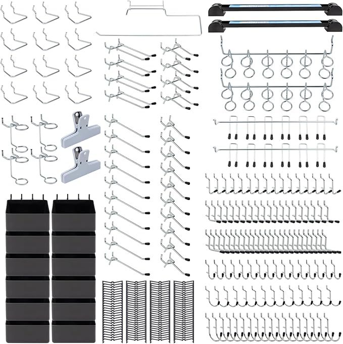 283PCS Metal Pegboard Hooks Organizer Kit for Organizing Various Tools - Heavy Duty 1/4" & 1/8" Pegboard Accessories with Pegboard Bins, Wall Mount Tool Storage for Garage, Workshop & Kitchen