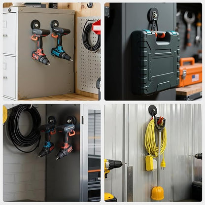 MUTUACTOR Updated Magnetic Hooks Heavy Duty,20lbs Anti-Scratch Strong Garage Magnet Hook,2PCS Anti-Slip Magnetic Tool Hooks for Organizing Cordless Impact Drivers Garden Shovel Tool Box