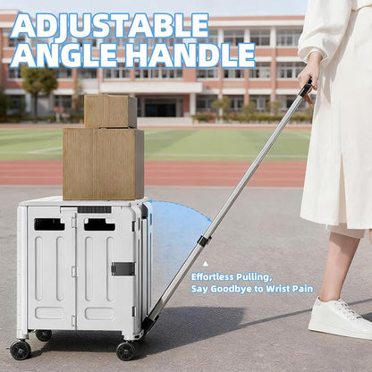 Folding Utility Cart (Gray), 4 360° Swivel Wheels Collapsible Rolling Crate with Lid, Heavy-Duty for Office/Home/Luggage, Teacher - Minimalist Style