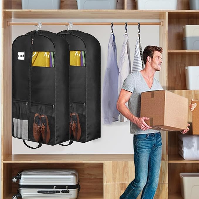 8" Gusseted Heavy Duty Garment Bags for Travel 43"" Suit Bags for Closet Storage Hanging Clothes Bag with Pockets Mens Suit Holder for Shirts, Coats, Dresses, 3 Pack