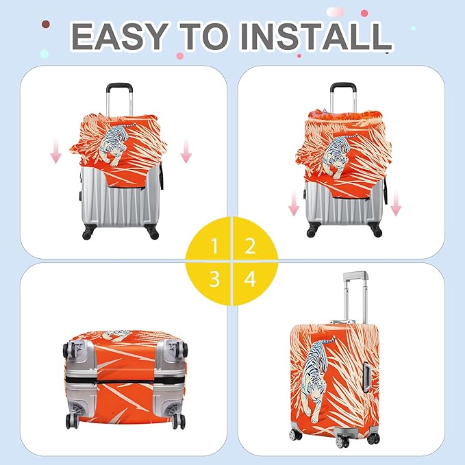 ANNA QUEEN Funny White Tiger Luggage Cover, Suitcase Protector with Bold Jungle Animal Print, Stretchable, Washable Travel Cover for 32-34 Inch Luggage