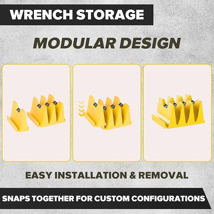 80PCS Modular Wrench Organizer Wrench Holder - Wrench Tool Organizers for Tool Drawer Storage, Wrench Storage Set with Metric & SAE Label, Wrench Rack Tool Gift for Professional Mechanics, Yellow