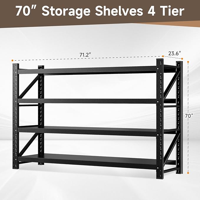 5000LBS Metal Garage Shelving Unit 71" W Storage Shelves Heavy Duty 4 Tier Adjustable Garage Storage Racks Industrial Shelving Utility Rack Shelf for Warehouse/Basement 71" Wx24 Dx70 H