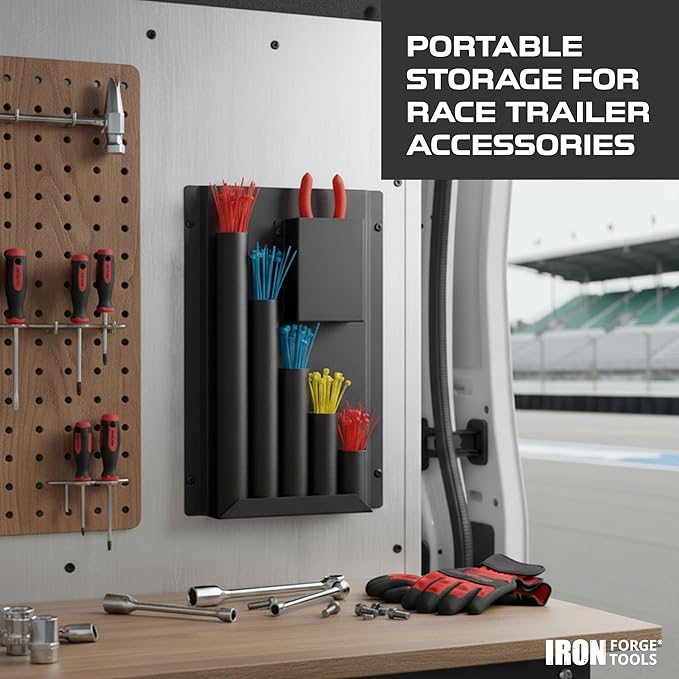 Iron Forge Tools Zip Tie Holder, Cable Tie Organizer for Enclosed Trailer Storage, Work Truck, Race Trailer & Garage Organization. Wall Mounted, Black Powder Coated Steel, Includes Mounting Hardware